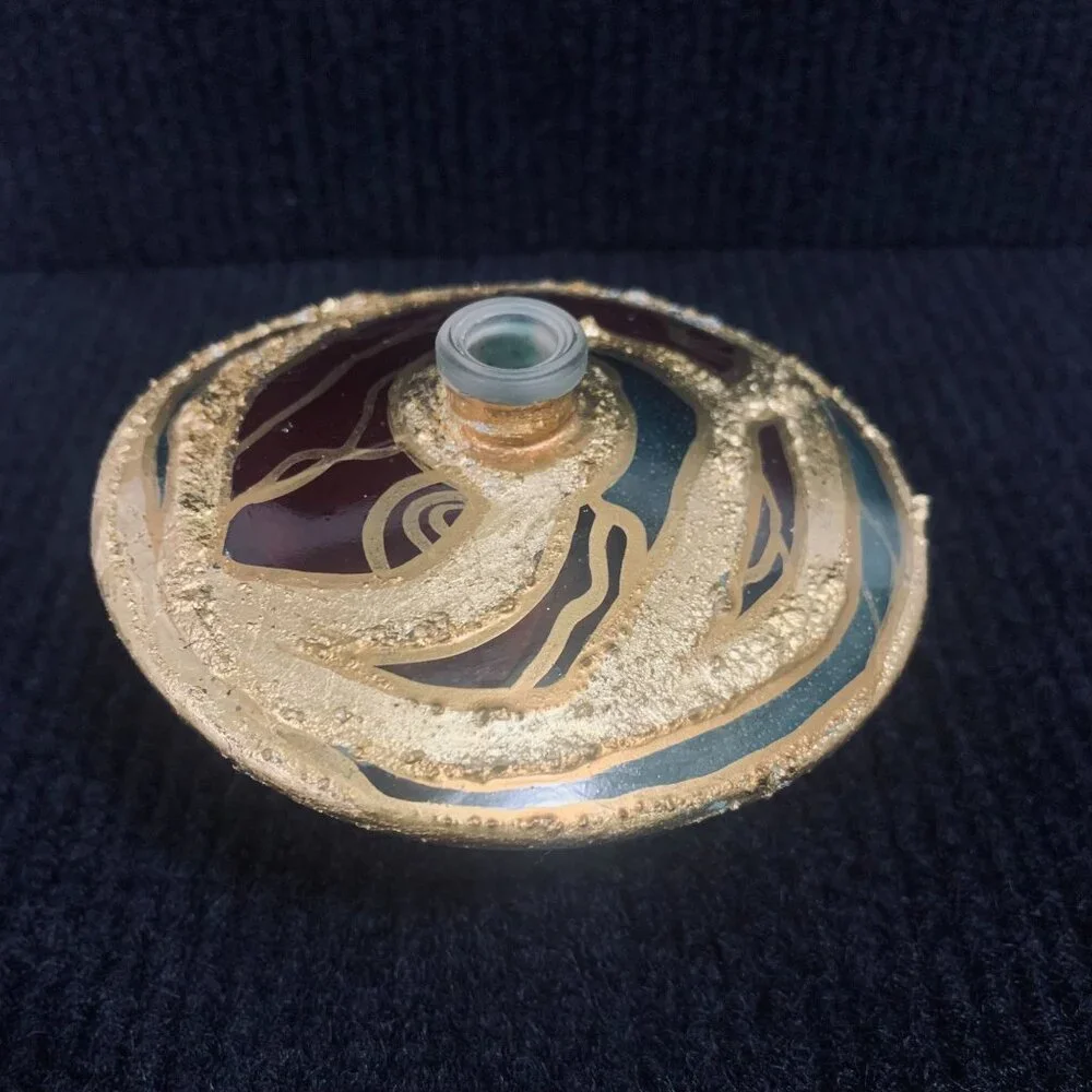 Vintage Punto Arte Italy Frosted Glass Red Gold Textured Perfume Bottle Stopper - Picture 8 of 10